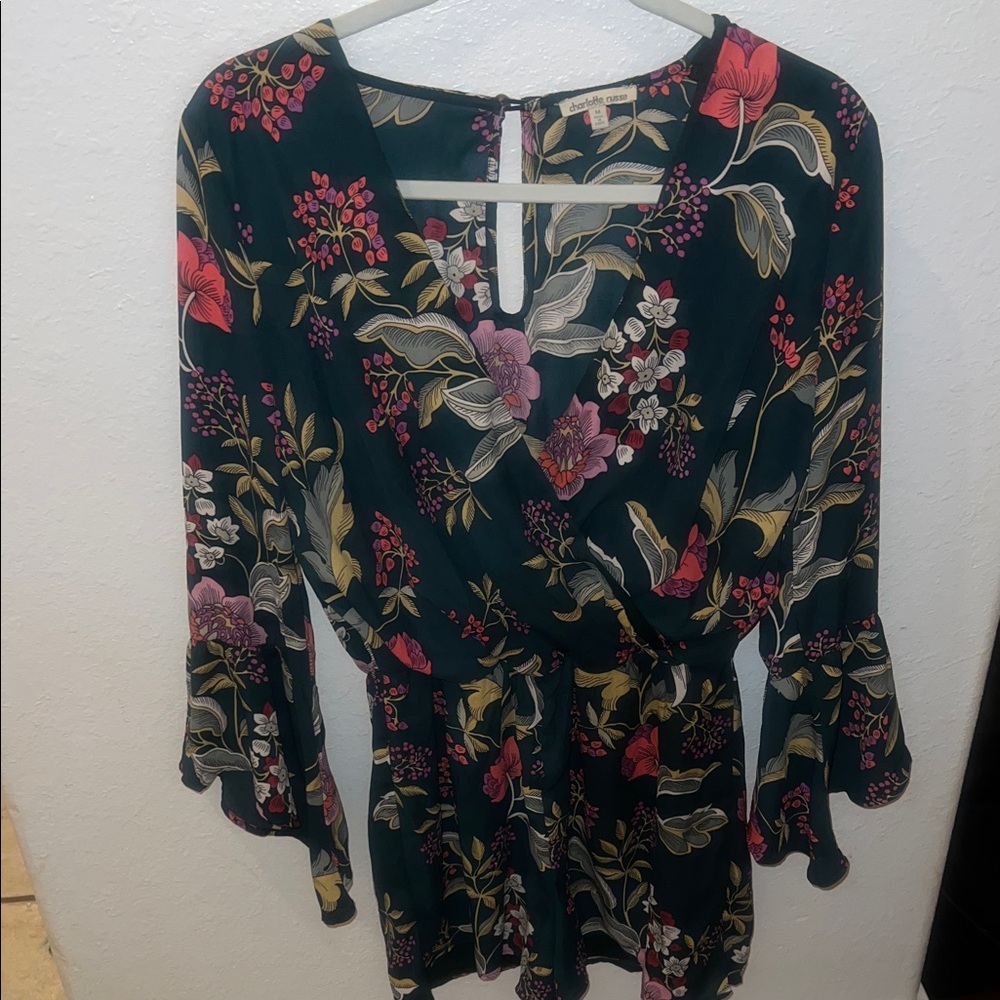 Charlotte Russe Floral Wrap Blouse - Black and Pink